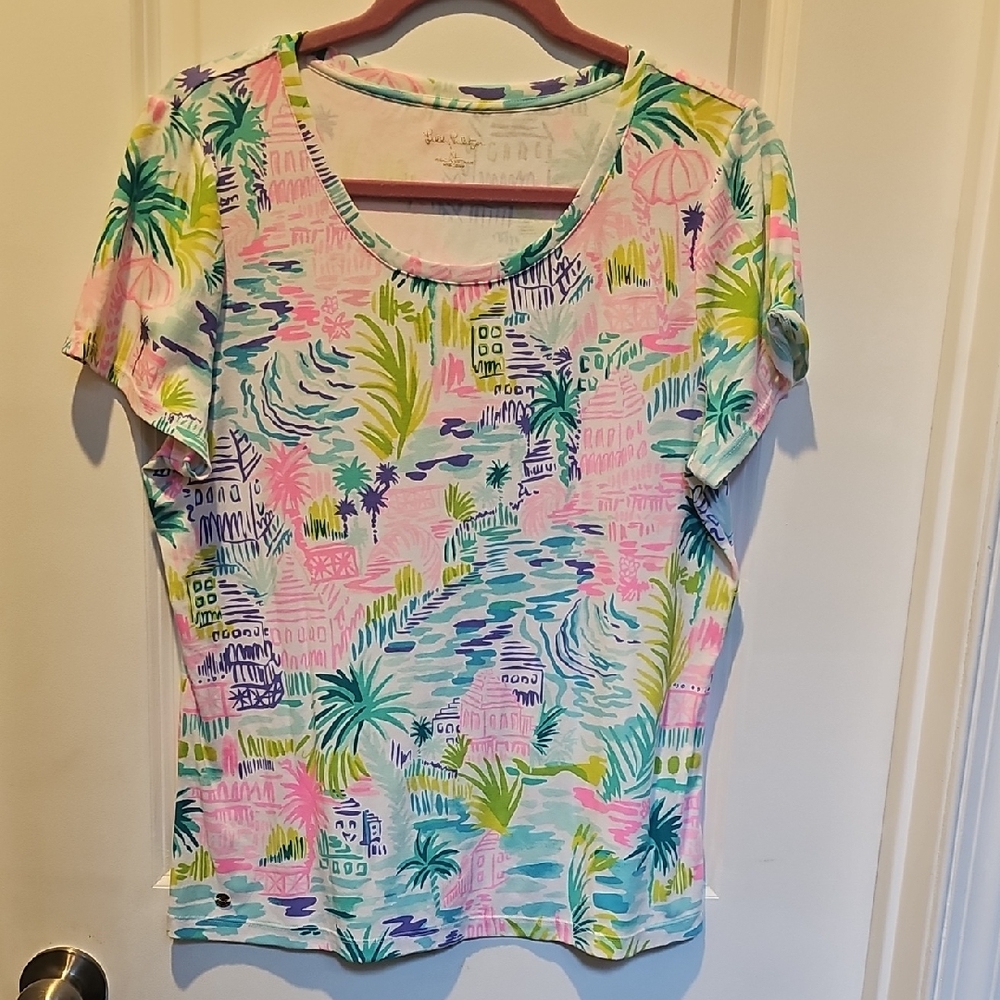 Lilly Pulitzer Pink and Blue Tropical Print Tee